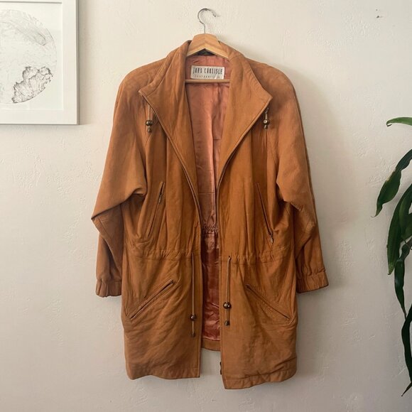 VINTAGE John Carlisle 90's 100% Genuine Leather Suede Coat Tan  | Size M - Picture 1 of 9